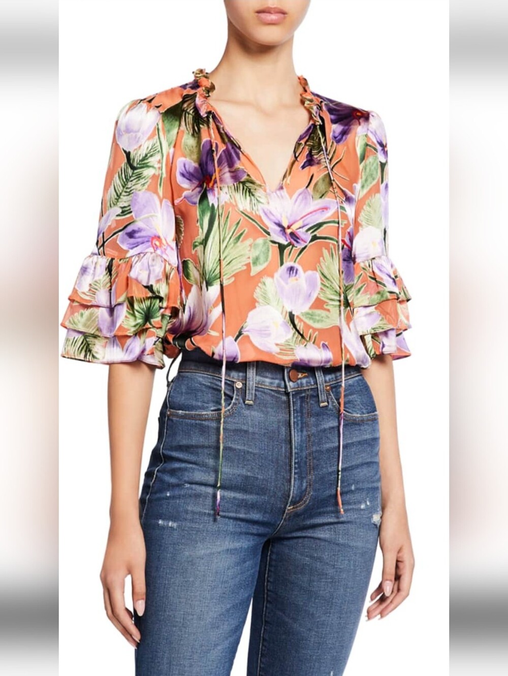#10. Alice + Olivia Julius Tie-neck Burnout Satin Blouse